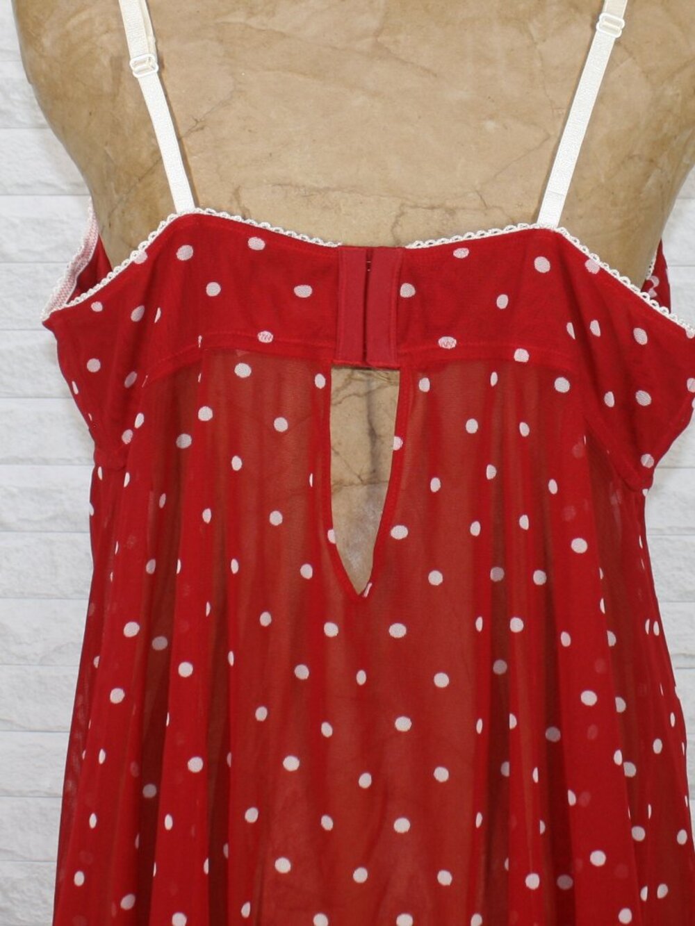 CACIQUE Chemise Sheer Polka Dot Retro Babydoll Negligee Lace Red White Plus Size - Picture 3 of 15